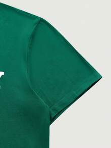 Men's Letter Print Round Neck Casual Versatile Short Sleeve T-Shirt - Dark Green - View 6