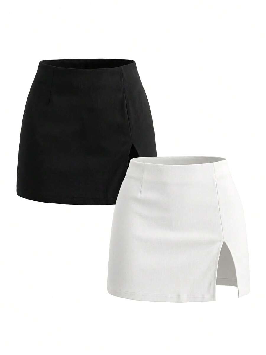 MUSERA Set 2 Rok Mini Pas Badan dengan Detail Belahan, Cocok untuk Musim Semi dan Musim Panas, Cocok untuk Sehari-hari, Imut, Seksi, Liburan, Santai, dan Pesta. - Hitam dan Putih - View 1