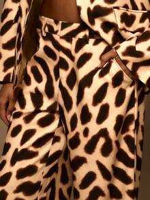 MUSERA 动物纹低腰阔腿裤，春夏优雅度假休闲风，适合伊比沙岛俱乐部、性感晚宴、婚礼宾客、日落之吻等场合。 - 棕色 - 查看 5