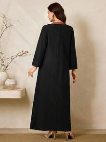 Al Najma Women's Elegant Black V-Neck Embroidered Long Sleeve Maxi Dress,Modest Casual Loose Party Dresses For Autumn Family Al-Adha,Zanea Yisikado Z9v7r - Black - View 5