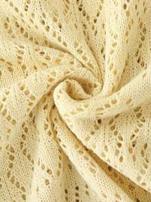 SHEIN Franclia 新款简约夏日度假风优雅镂空波浪领性感吊带背心修身显瘦沙滩度假撞色无袖针织女式毛衣两件套 - 淡黃色 - 查看 6