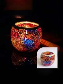 1 chiếc giá đỡ nến khảm thủy tinh kiểu Châu Âu cổ điển nhiều màu sắc, dùng để đựng nến tealight, trang trí tiệc cưới, quán bar, nhà cửa, đồ trang trí bàn, đồ trang trí thủ công nghệ thuật, vật trang trí trung tâm, quà tặng lãng mạn cho lễ hội, sang trọng và phong cách. - A - Xem 4