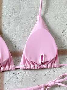 Swim Mod Bộ bikini màu hồng buộc dây cổ, gợi cảm và ngọt ngào dành cho nữ, thích hợp cho kỳ nghỉ hè, đi biển. - Hồng - Xem 7