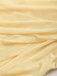 Sweetra Đầm chiffon xuyên thấu, gợi cảm, hở vai, xếp ly, phong cách Y2K, thích hợp cho kỳ nghỉ. - Màu vàng - Xem 7