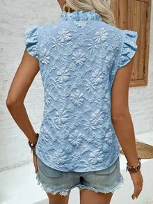 SHEIN LUNE Áo kiểu nữ màu mơ, tay bồng, thắt nơ, thích hợp mặc đi nghỉ mát hoặc mặc hàng ngày. - Màu xanh nhạt - Xem 2