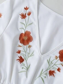 Breezaya Women's Spring/Summer New White Embroidered Elastic Waist Fitted A-Line Vacation/Casual/Commute Bohemian Short Sleeve Mini Dress Casual White Dress Spring Clothes Dress Summer Boho White Dress White Country Dress Spring Dress Floral Embroidered Dress Women Vacation Dress White Beach Dress For Women Sun Dress With Sleeves White Cover Up Swimsuit - White - View 5