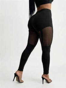 SHEIN SXY Mesh Patchwork Sexy Sheer Leggings - Black - View 2