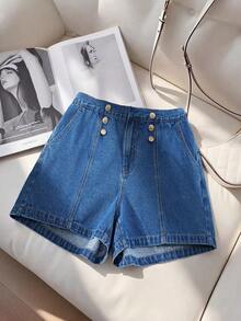 EMERY ROSE Shorts vaqueros vintage lavados para mujer de talla grande, primavera/verano - Azul lavado medio - Ver 1