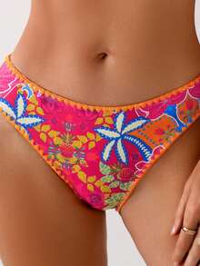 Swim Lushoire 女士夏季度假印花露背荷叶边比基尼套装 - 玫紅色 - 查看 5