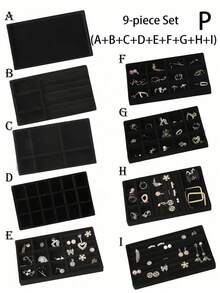 Velvet Jewelry Tray, Large Capacity Jewelry Organizer With Separate Compartments, Stackable Jewelry Display Stand For Earrings, Necklaces, Bracelets, Rings, Hair Clips, Hairbands, Etc. - Black - View 24