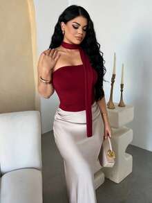 Dayanna Comas Áo ống đỏ xếp ly họa tiết da báo phong cách Y2K dành cho nữ - Màu Đỏ Sâu - Xem 5