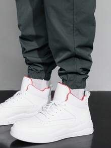 Claim Dot 宽松男士印花翻盖口袋抽绳腰工装裤 - 煙灰色 - 查看 8