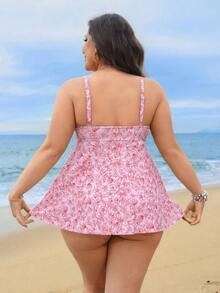 Swim Lushoire Plus Size Floral Print Sweet Tankini Top - Multicolor - View 2