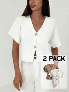 Aloruh 两件套女士薄款开衫套装，浪漫优雅时尚 - 彩色 - 查看 4