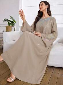 Al Najma Áo choàng thêu thanh lịch dành cho nữ nhân dịp Eid - Cà phê nâu - Xem 7