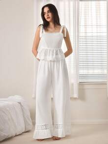 Ocili Bộ đồ ngủ nữ kiểu Bohemian với dây đeo mảnh, chất liệu cotton dệt, có ren, thích hợp cho nữ, phong cách Boho, đồ mặc nhà mùa hè cho nữ. - trắng - Xem 2