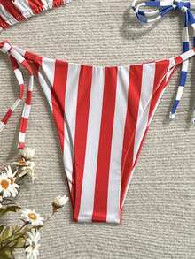 Swim Vcay Bộ áo liền quần 4 món gồm hai dây, chất liệu vải mềm, kẻ sọc, in họa tiết và thêu, có dây buộc. - Nhiều màu - Xem 6