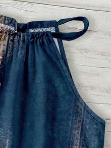SHEIN LUNE Áo tank top cổ yếm nữ kiểu dáng tối giản, họa tiết hoa retro, thích hợp cho mùa xuân/hè. - Nhiều màu - Xem 3