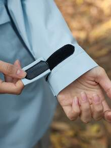 In My Nature 女士植物印花插肩袖拉链半开襟连帽户外雨衣 - 藍色 - 查看 5