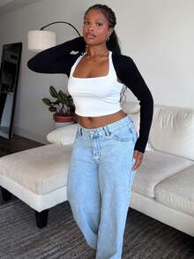 Tyla Gomez 春季纯色短款开衫（不含吊带背心）秋冬黑色上衣 - 黑色 - 查看 6