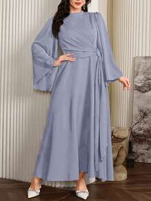 Modelyn Gaun Maxi Panjang Berkerah Syal untuk Wanita Ukuran Plus, Merah Tua Elegan - Grey - View 6