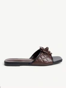 CUCCOO CHICEST 女鞋 女士新款夏季方头平底棕色立体花朵时尚优雅女士平底凉鞋拖鞋 适合日常通勤、居家办公、度假等场合 - 咖啡 - 查看 3