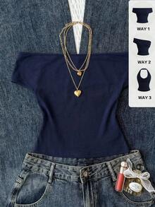 SHEIN Teen Girl Navy Blue Designed Snug Fit Camisole, Versatile Wear - Navy Blue - View 11