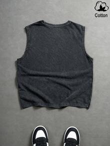 PAVTROS 男士极简印花圆领无袖雪花图案背心 - 黑色 - 查看 2