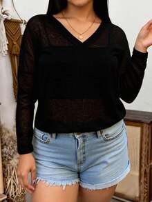 Breezaya Áo sơ mi dài tay mỏng nhẹ dáng rộng dành cho nữ cỡ lớn - màu đen - Xem 3