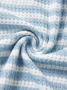 Soleia Đầm mini ôm sát cơ thể màu đen trắng dệt kim họa tiết bất đối xứng, phần ngực xoắn bồng bềnh, viền bèo nhún, eo thắt, thích hợp cho kỳ nghỉ của nữ. - Màu xanh nhạt - Xem 7