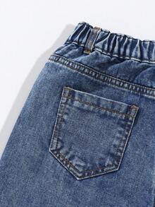 Jeans rectos y sueltos de color azul oscuro lavado para niñas, uso casual y versátil diario, diseño minimalista y de moda - Azul lavado oscuro - Ver 6