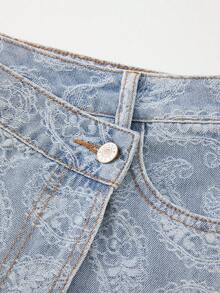 GlowEve Quần short denim nữ kiểu dáng thường ngày, có túi và cúc. - Màu xanh lam - Xem 8