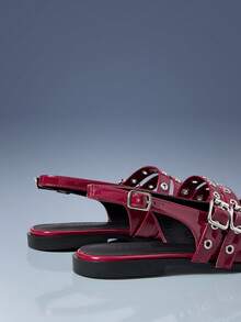 CUCCOO GRLICON Women's Buckle Design Casual Versatile Flat Shoes - Burgundy - View 5