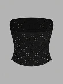 SHEIN EZwear Black Knit Women's U-Neck Short Sleeve Embroidered Breathable Tank Top For Summmer Club Sexsy - Multicolor - View 9