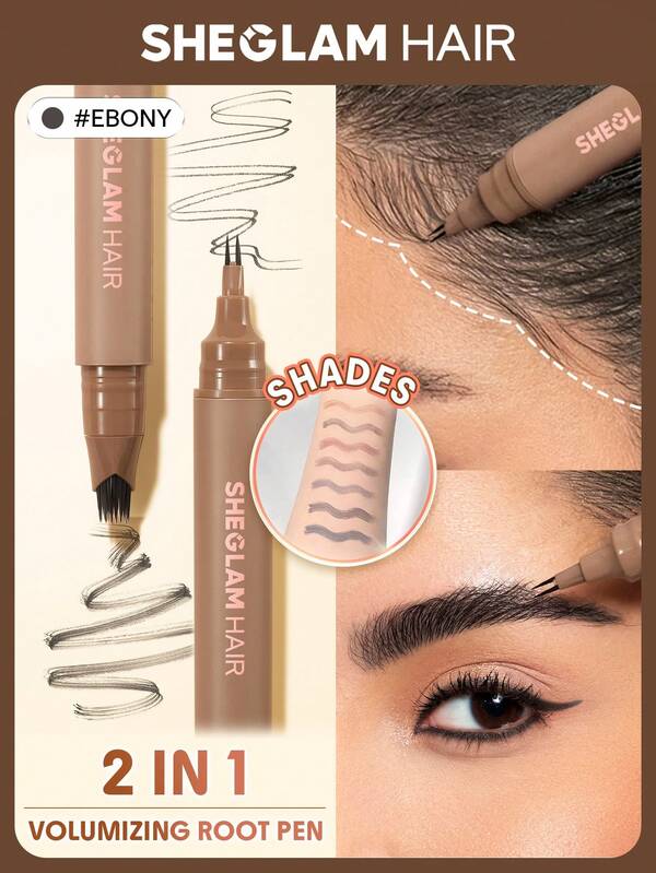 SHEGLAM HAIR 2 IN 1 Volume Boost Root Touch Up Pen-Ebony,Hairline Roots Stick,Fill In Hairline,Use As Eyeliner,Fill In Eyebrows,Draw On Bottom Lashes,Multi-Use,Waterproof,Sweat-Proof & Oil-Proof,24H Rich Color,Long-Wear Lasting Quick Cover Hair Root
