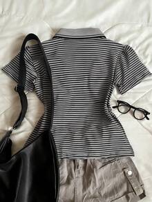 INAWLY Women's Casual Striped Short Polo Shirt, Summer - Multicolor - View 2