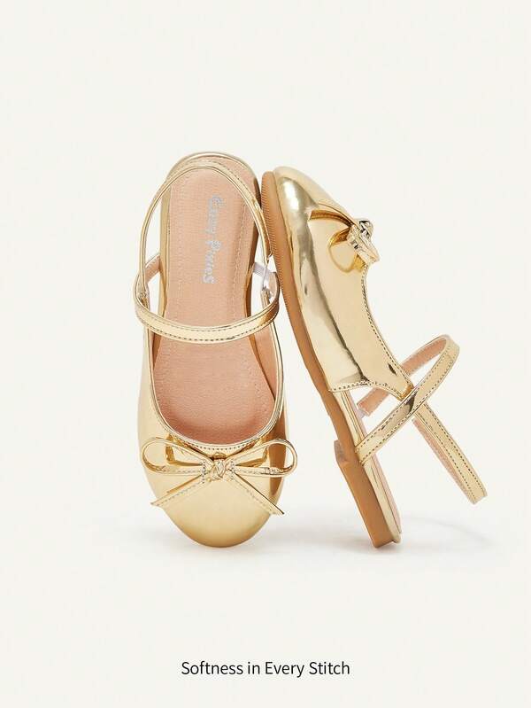 Cozy Pixies 一双时尚百搭的休闲金色派对趣味公主风可爱蝴蝶结包包头穆勒鞋公主儿童平底鞋