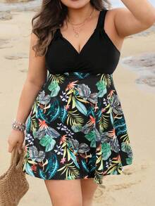 Swim Lushoire Bộ đồ bơi tankini 2 mảnh in họa tiết dây dày dành cho nữ cỡ lớn, kèm váy, thích hợp cho kỳ nghỉ biển. - Nhiều màu - Xem 5