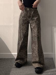 DAZY 女士豹纹韩版水洗渐变休闲牛仔裤 - 藍色 - 查看 8