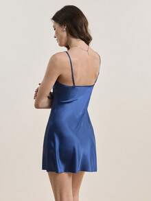 Hourtrue Women's Lace Patchwork Camisole Pajama Night Dress Luxeloungewear - Blue - View 2