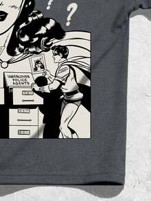 ROMWE MEN Batman X ROMWE Áo thun nam in hình nhân vật anime, kiểu dáng thường ngày, thích hợp mặc mùa hè. - Xám - Xem 5