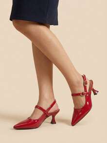 Zapatilla destalonada, zapato slingback, tacón  punta fina, punta puntal, zapato elegante mujer, calzado formal mujer, zapato de vestir, zapatilla clásica, zapato abierto atrás, slingback mujer, tacón bajo elegante, zapatos para oficina, zapatos para eventos, calzado femenino sofisticado - Rojo - Ver 3