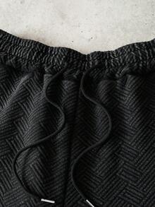 Manfinity Roghcode Herren Lässiges, strukturiertes, locker sitzendes Kurzarm T-Shirt und Shorts mit Kordelzug, modischer Street-Style für den täglichen Gebrauch, Sommer - Schwarz - Übersicht 7