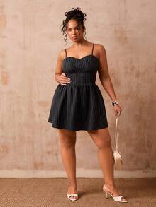 Veslaya Spring/Summer New Arrival Sleeveless Bodycon Mini Dress, Striped Woven Fabric, Suitable For Commuting, Casual, Daily, Party, Home Gathering, Office, Business, Elegant Commuting, Cosplay, Plus Size - Z Women's Talk Dress Y2k Dresses Ycv9w Discount Code For Woman Dress Wow Dress, Plus Size Dress, Pinstripe Dress, Women's Summer Dress - Navy Blue - View 8