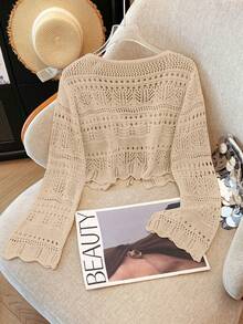 Franclia New Solid Color Hollow Crochet Lace Lightweight Cardigan, Versatile Outerwear For Women - Khaki - View 2
