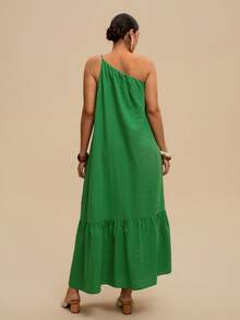 Travachic Plus Size Women Solid Color Sleeveless Ruffle Hem Dress For Vacation Beach Vacation Light Green Summer - Green - View 2