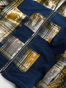 PAVTROS Áo sơ mi nam cỡ lớn, phong cách đường phố trẻ trung, chất liệu vải kẻ caro bạc màu, tay dài, dáng suông, khóa kéo phía trước, kiểu dáng cổ điển. - Màu vàng - Xem 6