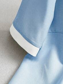 Franclia Contrast Binding Button Up Top & Pants - Blue and White - View 3