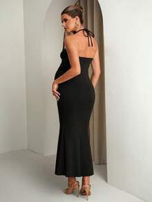 MaterniChic Umstands-Sommerkleid für Schwangere, Schwarz, hoch elastisch und elegant, einfarbig, minimalistisch, ärmellos - Schwarz - Übersicht 3