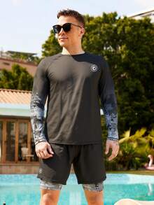 Manfinity VDAYZ 男士极简印花长袖防晒泳衣套装 - 彩色 - 查看 1